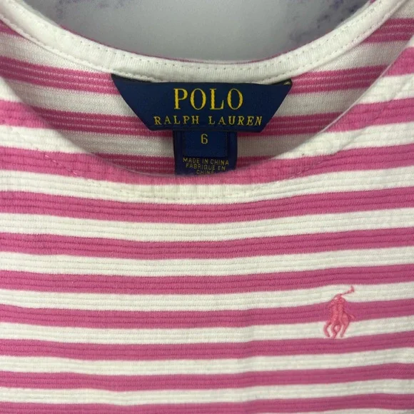 Polo by Ralph Lauren Girls White and Pink Striped Fit & Flare Dress Sz 6 - Picture 2 of 3